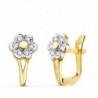 18K PENDIENTES ORO BICOLOR FLOR CON CIRCONITAS. 13 X 7 MM. CIERRE CATALAN