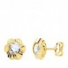 18K PENDIENTES ORO AMARILLO FLOR TALLADA CON CIRCONITA. 7 X 7 MM. CIERRE PRESION
