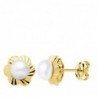 18K PENDIENTES ORO AMARILLO FLOR TALLADA 7 MM. PERLA: 4 M