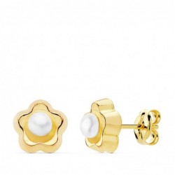 18K PENDIENTES FLOR PERLAS....