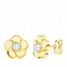 18K PENDIENTES ORO AMARILLO FLOR CON PERLA 3 MM. 9 X 8 MM. CIERRE PRESIÓN.