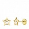 18K PENDIENTES ORO AMARILLO ESTRELLA NÁCAR Y CIRCONITA. 6 X 6 MM.