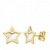 18K PENDIENTES ESTRELLA NÁCAR Y CIRCONITAS. 8 X 8 MM.