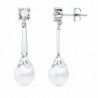 18K PENDIENTES ORO BLANCO PERLAS Y CIRCONITAS. 27 X 7 MM.