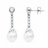 18K PENDIENTES ORO BLANCO PERLAS Y CIRCONITAS. 25 X 7 MM.
