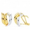 18K PENDIENTES ORO BICOLOR BANDAS Y CIRCONITAS. 14 X 10 MM. CIERRE OMEGA.