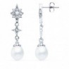 18K PENDIENTES LARGOS ORO BLANCO PERLAS Y CIRCONITAS. 35 X 8 MM.