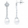 18K PENDIENTES LARGOS ORO BLANCO PERLAS Y CIRCONITAS. 37 X 7 MM.