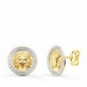 18K PENDIENTES ORO BICOLOR MEDUSA Y BORDE DE GRECA. 12 MM. CIERRE PRESION