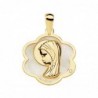 18K MEDALLA ORO AMARILLO FLOR CON VIRGEN NIÑA NACAR 18 X 17 MM.