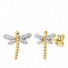 18K PENDIENTES ORO BICOLOR LIBELULA. 12 X 12 MM.