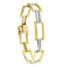 18K PULSERA ORO BICOLOR RECTANGULOS Y BARRAS CON CIRCONITAS. 20 CM