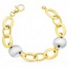 18K PULSERA ORO BICOLOR ARTICULADA MOTIVOS OVALES Y REDONDOS MATIZADOS. 19, CM.