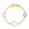 18K PULSERA BICOLOR ESLABONES PIEDRA AMATISTA