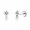 18K PENDIENTES ORO BLANCO CON DIAMANTES Y PERLAS. CIERRE TORNILLO