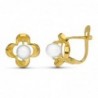 18K PENDIENTES ORO AMARILLO FLOR Y PERLAS. 10 X 10 MM.