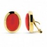 18K PENDIENTES ORO AMARILLO CORAL NATURAL CABUJON 14 X 10 MM. CIERRE OMEGA