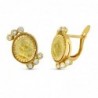18K PENDIENTES ORO AMARILLO MADRE Y CIRCONITAS 15 X 14 MM CIERRE CATALAN