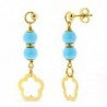 18K PENDIENTES ORO AMARILLO 2 BOLAS TURQUESA 6MM FLOR