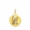 18K MEDALLA ORO AMARILLO REDONDA VIRGEN NIÑA BRILLO Y MATE. 14 MM.