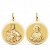 18K ESCAPULARIO VIRGEN DEL CARMEN Y CORAZON DE JESUS EN BRILLO 24 MM