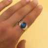 18K SELLO CABALLERO TALLADO ORO MACIZO PIEDRA SPINEL ZAFIRO AZUL OVAL 12 X10 MM