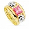 18K SORTIJA BICOLOR PIEDRA ROSA 8 X 6 MM
