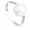 18K SORTIJA ORO BLANCO PERLA 10 MM CON CIRCONITAS 11 MM. ANCHO CUERPO: 2,8 MM