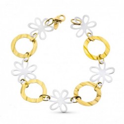 18K PULSERA BICOLOR FLORES...