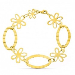 18K PULSERA BICOLOR FLORES....