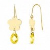 18K PENDIENTES ORO AMARILLO FLOR PIEDRA CITRINO 10 X 7 MM
