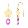 18K PENDIENTES ORO AMARILLO FLOR PIEDRA ROSA 10 X 7 MM