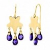 18K PENDIENTES ORO AMARILLO LARGOS ESTRELLA AMATISTA GANCHO