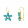 18K PENDIENTES ORO AMARILLO LARGO FLOR TURQUESAS 6 X 3MM CIRCONITA