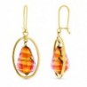 18K PENDIENTES ORO AMARILLO LARGO MURANO DORADA Y ROSA 12 X 8MM