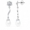 18K PENDIENTES ORO BLANCO PERLAS 9 X 7 MM FLOR. 38 X 8 MM.