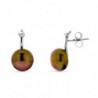 18K PENDIENTES ORO BLANCO PERLA BOTON 10MM MARRON