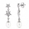 18K PENDIENTES ORO BLANCO CON ESTRELLAS Y PERLAS. CIERRE PRESION