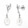 18K PENDIENTES ORO BLANCO LARGOS PERLA PERA Y CIRCONITAS