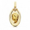 18K MEDALLA ORO AMARILLO DIAMANTES TALLA BRILLANTE 0.10 QTES.29 X 14 MM.