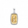 18K COLGANTE ORO BICOLOR VIRGEN NIÑA CON CERCO Y CIRCONITAS. 18 X 12 MM.