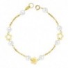18K PULSERA PERLAS Y FLORES. 17 CM.