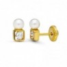18K PENDIENTES ORO BICOLOR MOTIVO Y PERLAS. 7 X 3 MM.