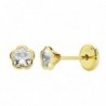 18K PENDIENTES ORO AMARILLO FLOR CIRCONITA 4 X 4 MM