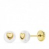 18K PENDIENTES ORO AMARILLO PERLA Y CORAZON TUERCA. 5MM