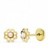 18K PENDIENTES ORO AMARILLO FLOR 5MM. PERLITA 2MM. TUERCA