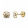 18K PENDIENTES ORO AMARILLO FLOR 5MM. PERLA 2MM. TUERCA