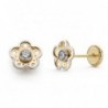 18K PENDIENTES BICOLOR, FLOR CIRCONITA. 7MM.