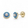 18K PENDIENTES ORO AMARILLO PERLA Y ESMALTE AZUL. 5MM.