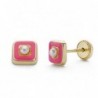 18K PENDIENTES ORO AMARILLO PERLAS-ESMALTE ROSA. 5MM.